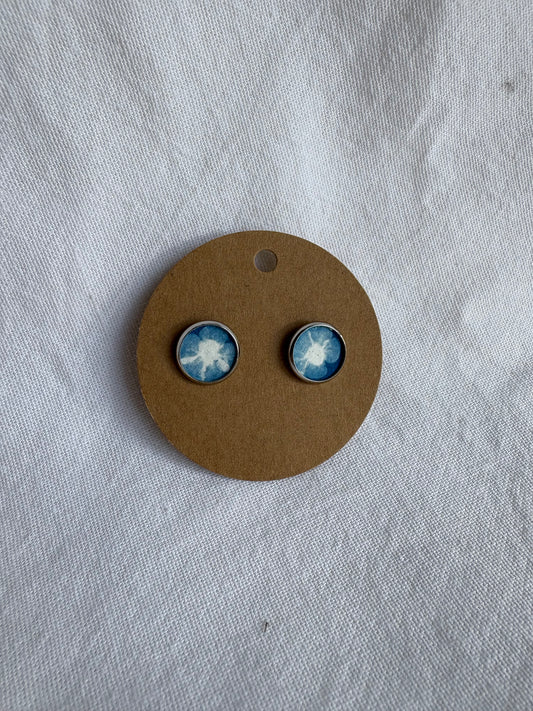 Flower - Cyanotype - SALE - Stud 12 mm