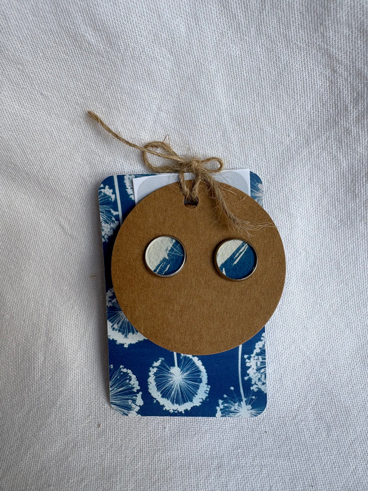 Half Blue - Cyanotype - SALE - Stud 12 mm