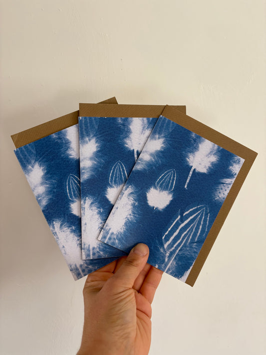 Pack of 3 Feather Patterns  Cyanotype Cards - FOR THE PRICE OF ONE