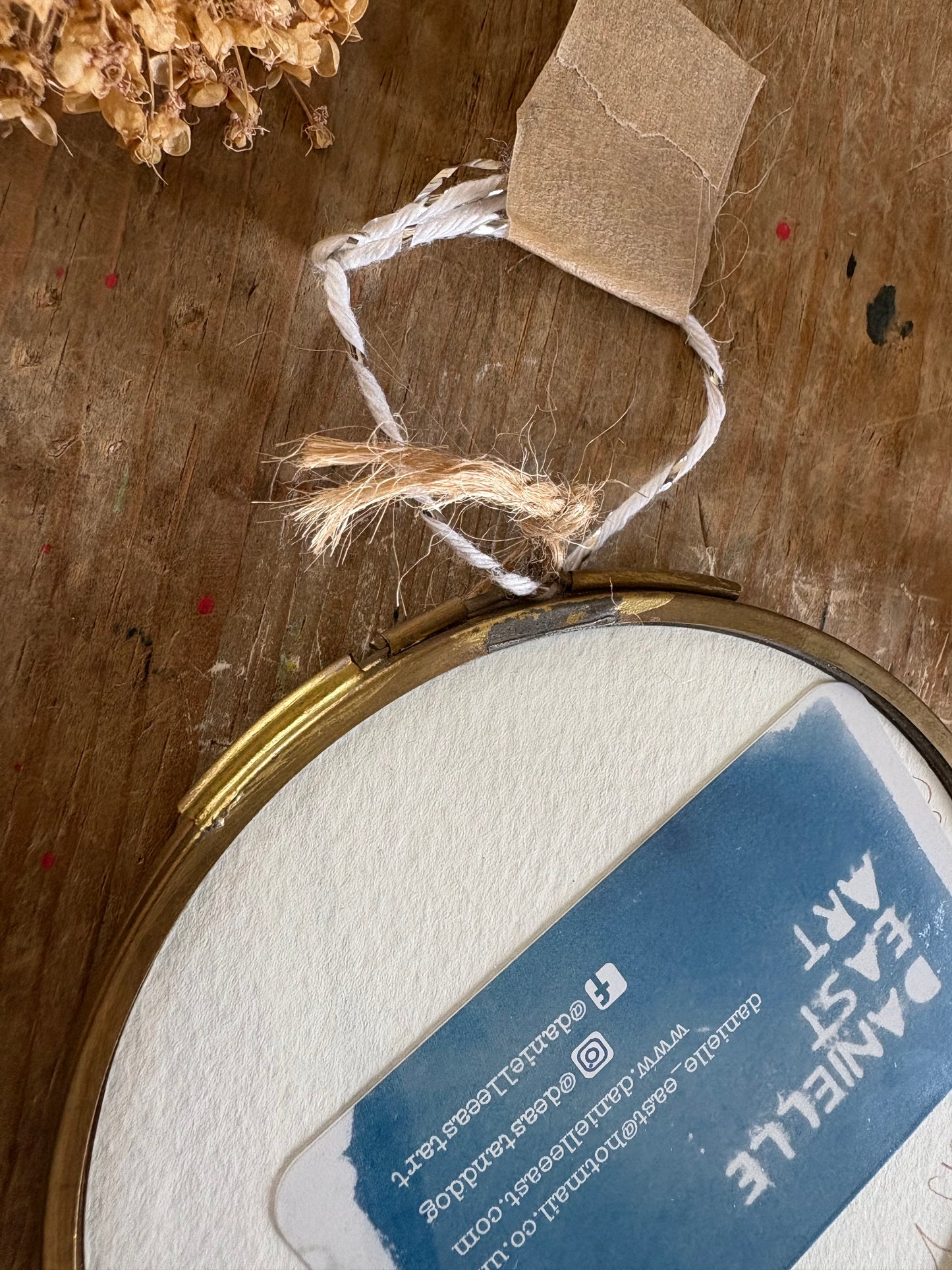 Pressed Parsley - NO HOOK - Brass Framed Circle Cyanotype - 12cm Diameter - SALE