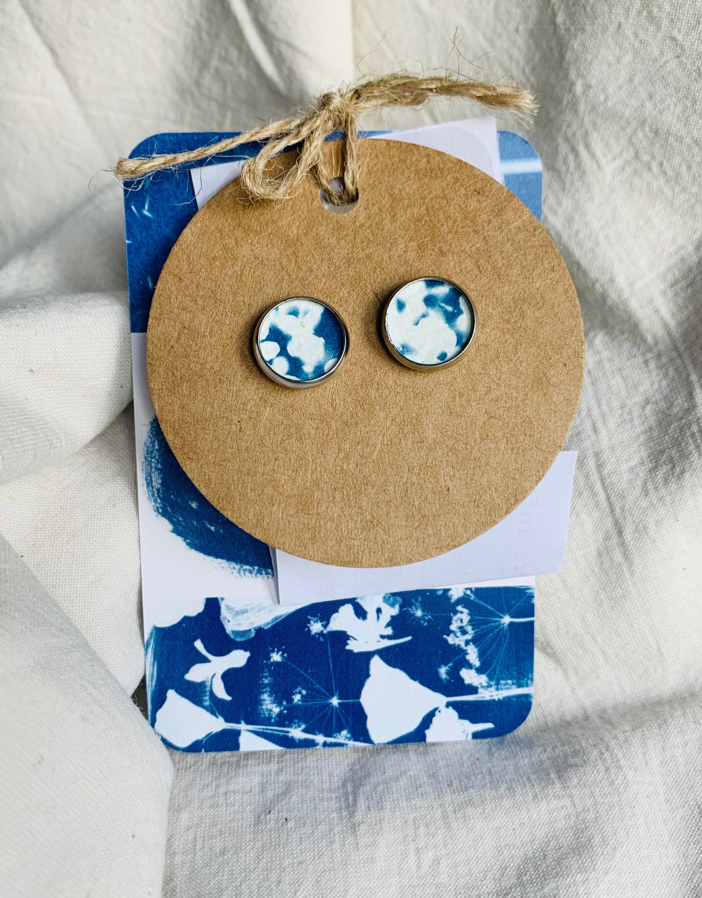 Full Elderflower - Cyanotype - Stud 10mm Earring