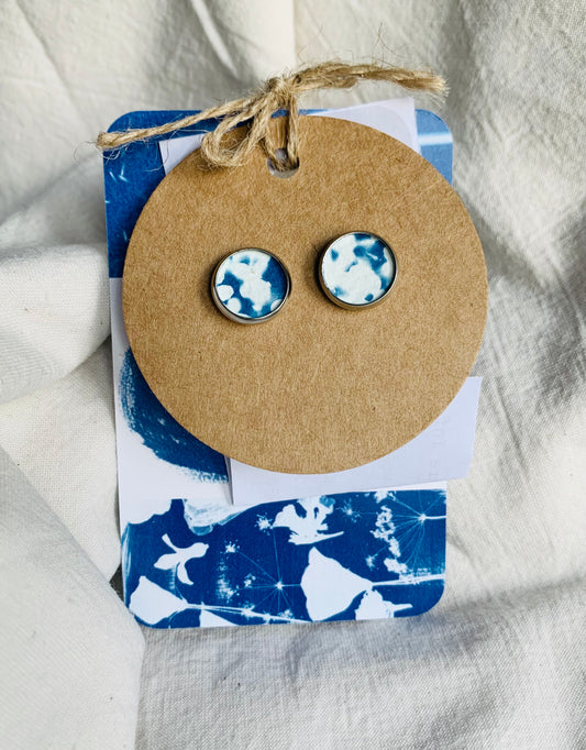 Full Elderflower - Cyanotype - Stud 10mm Earring