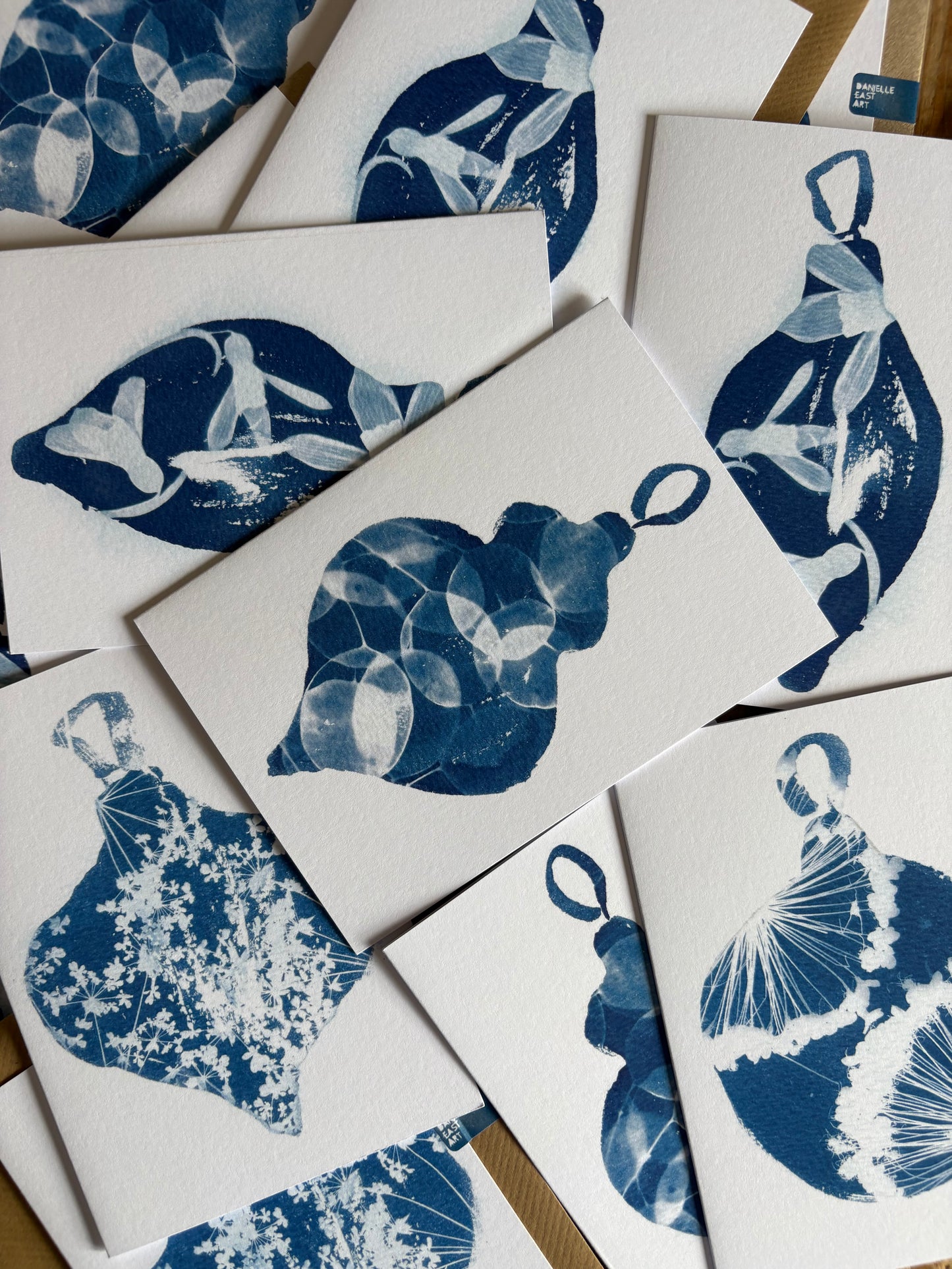Pack of 8 Lucky Dip Christmas Bauble Cyanotype Cards & 3 Decorations