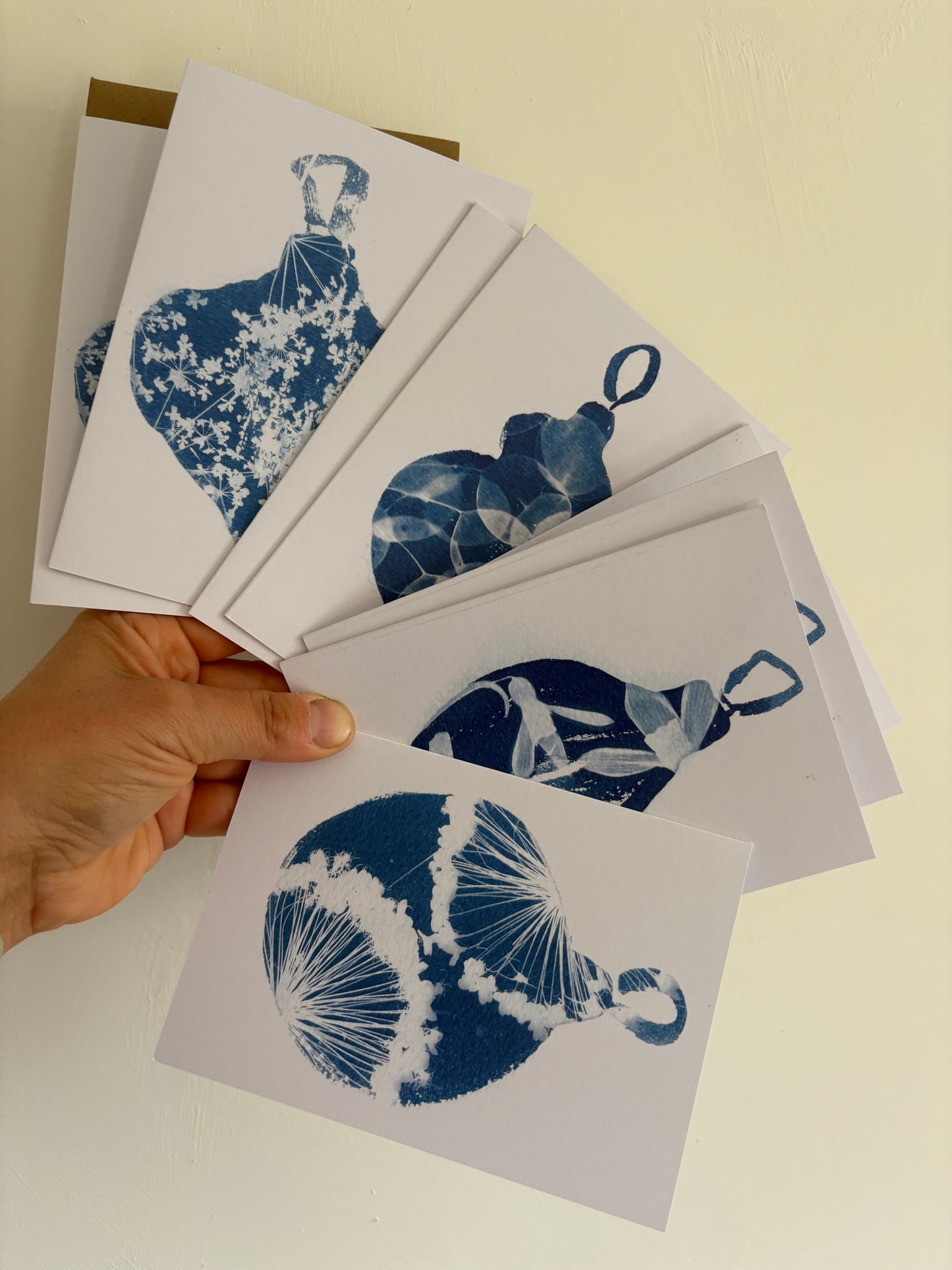 Pack of 8 Lucky Dip Christmas Bauble Cyanotype Cards & 3 Decorations