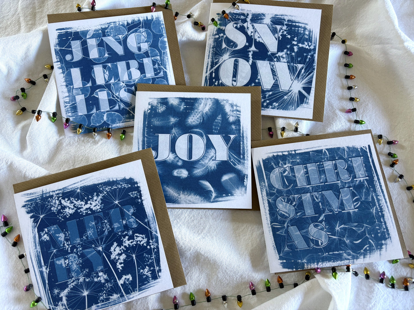 Christmas Text - Cyanotype - Pack of 10