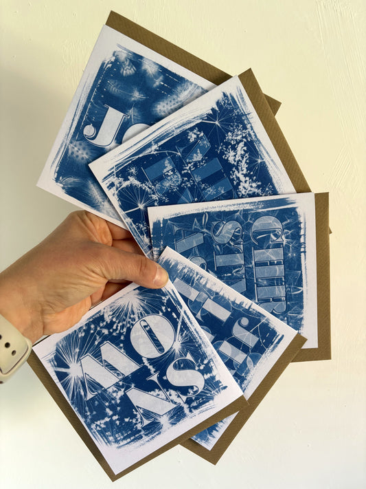 Christmas Text - Cyanotype - Pack of 10
