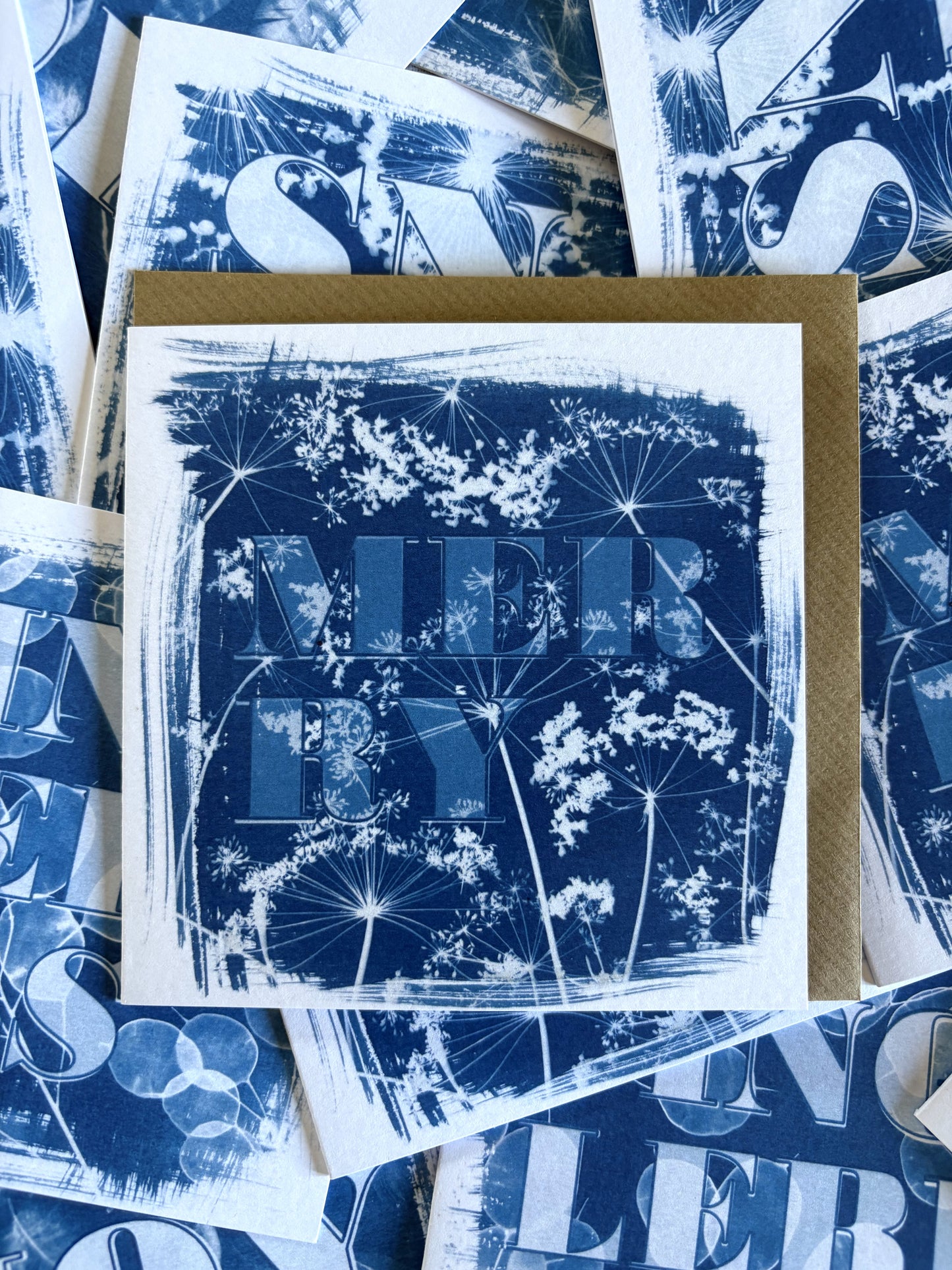 Christmas Text - Cyanotype - Pack of 10